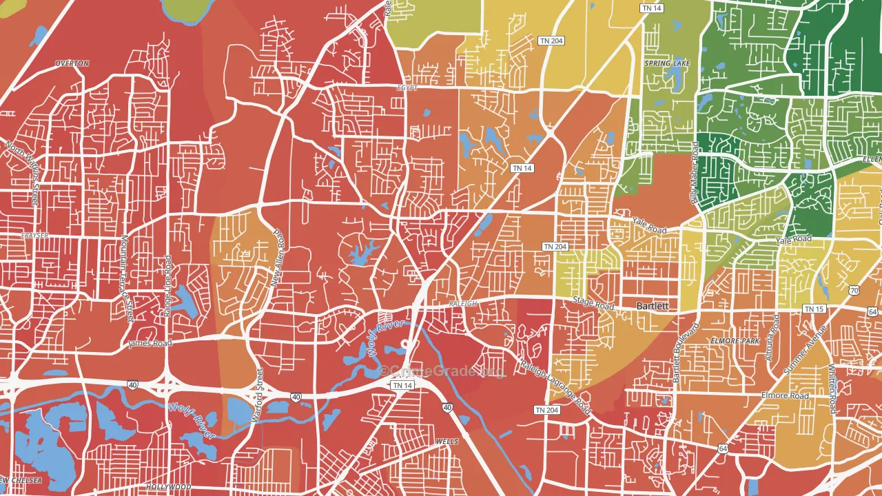 Raleigh, Memphis, TN Map of Burglary Rates