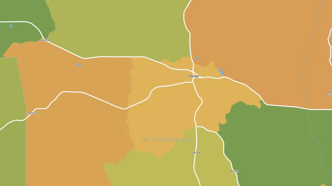 Raleigh, MS Map of Burglary Rates