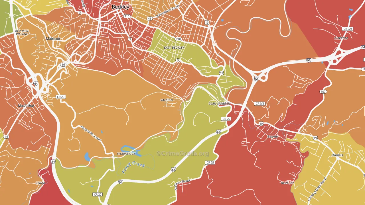 Raleigh, WV Map of Burglary Rates