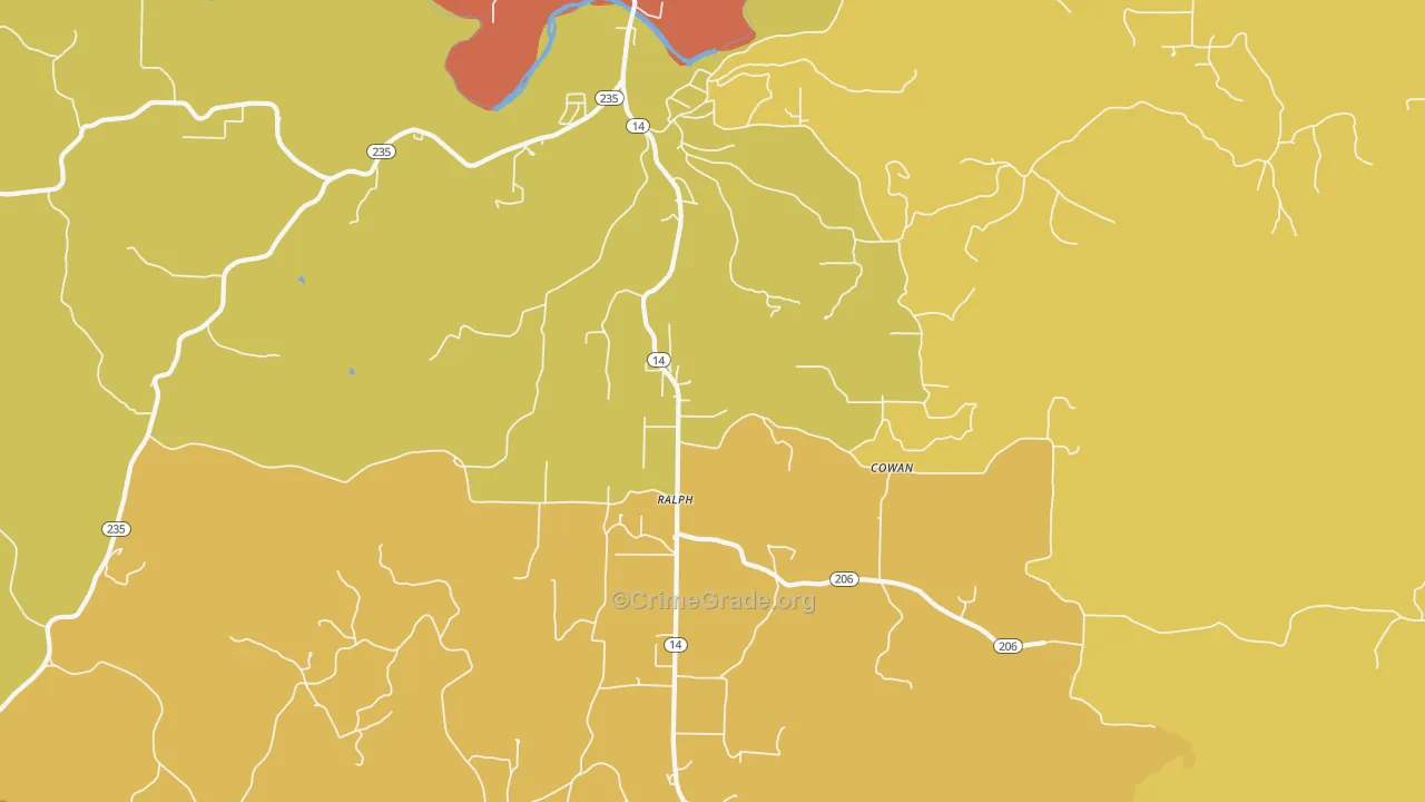 Ralph, AR Map of Burglary Rates