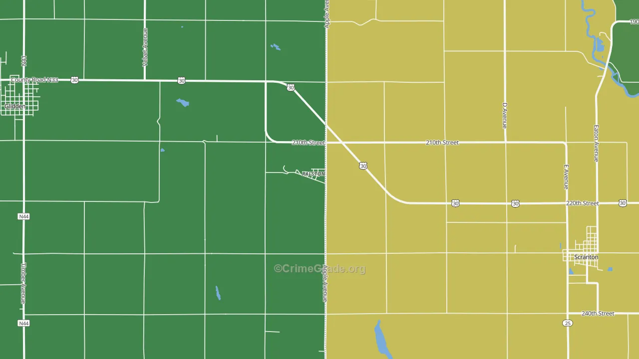 Ralston, IA Map of Burglary Rates