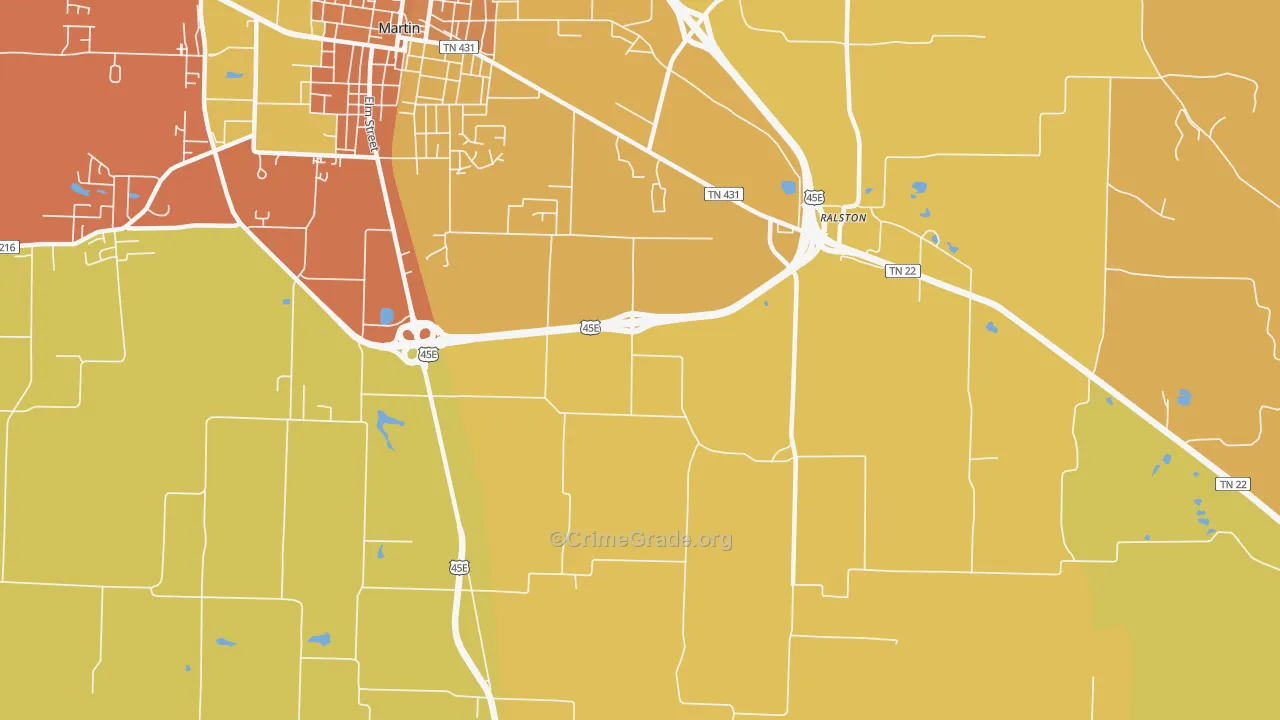 Ralston, TN Map of Burglary Rates