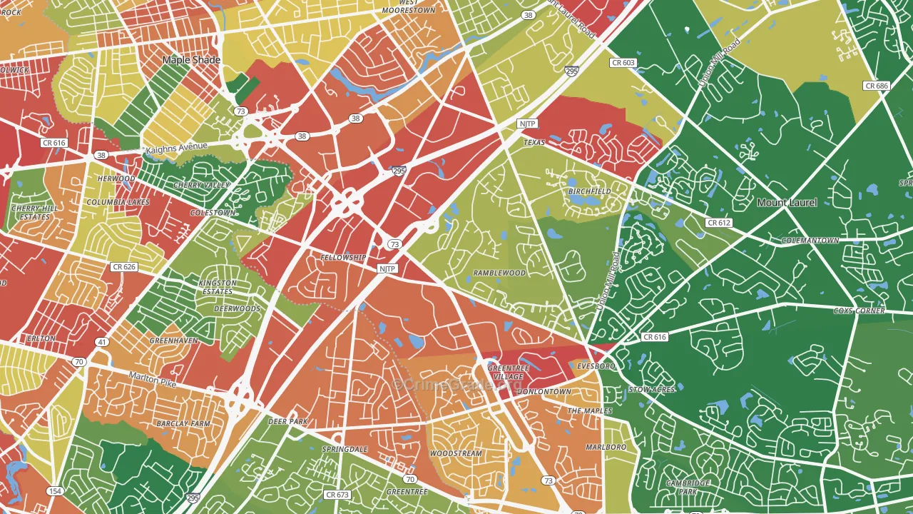 Ramblewood, NJ Map of Burglary Rates