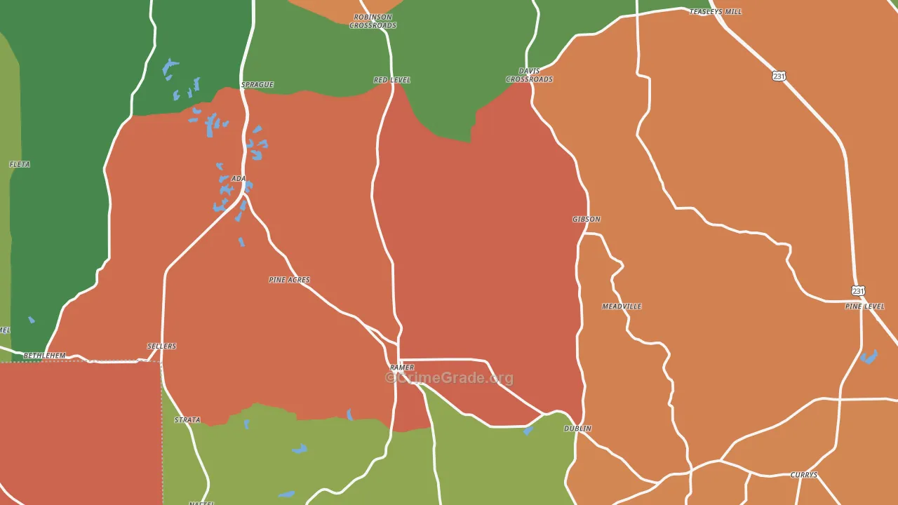 Ramer, AL Map of Burglary Rates