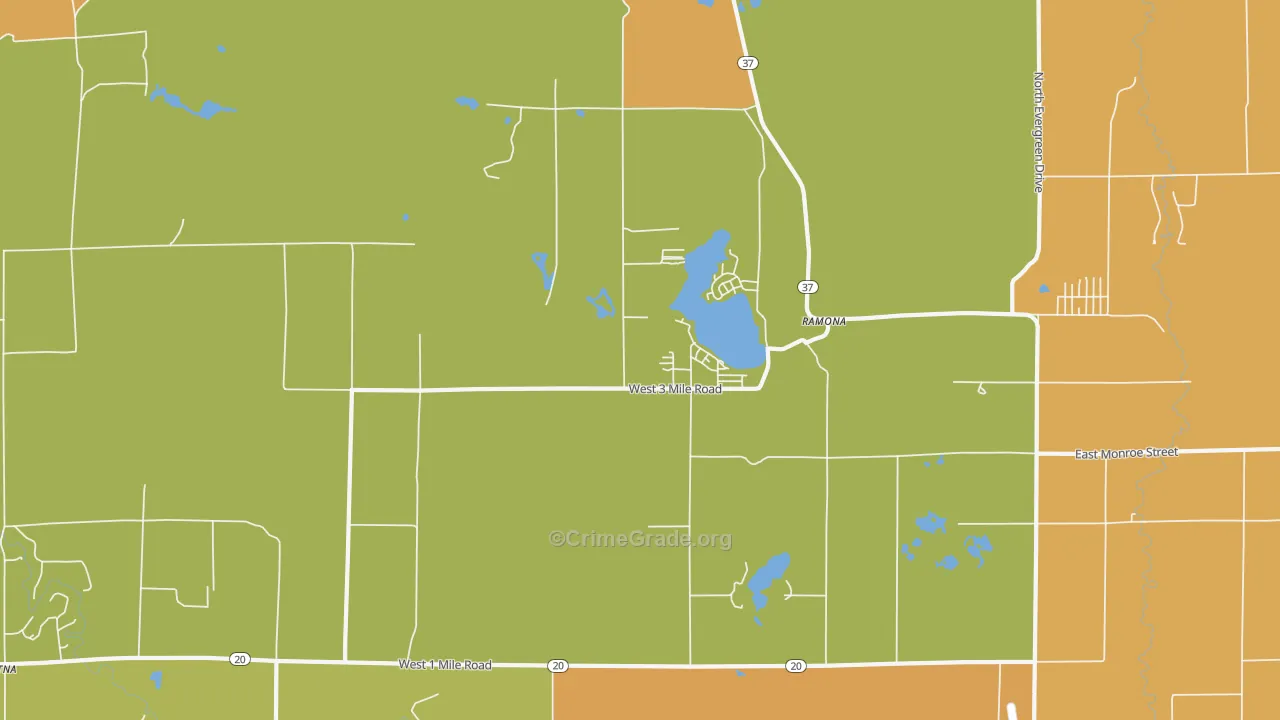 Ramona, MI Map of Burglary Rates
