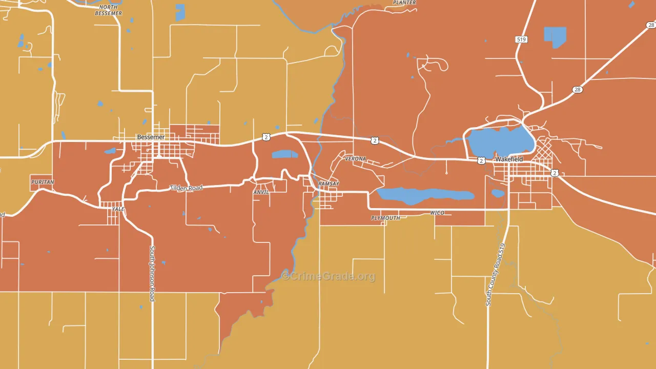 Ramsay, MI Map of Burglary Rates