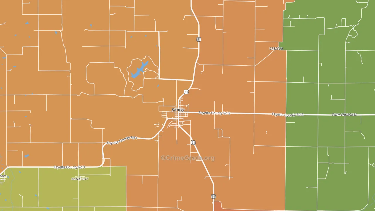 Ramsey, IL Map of Burglary Rates
