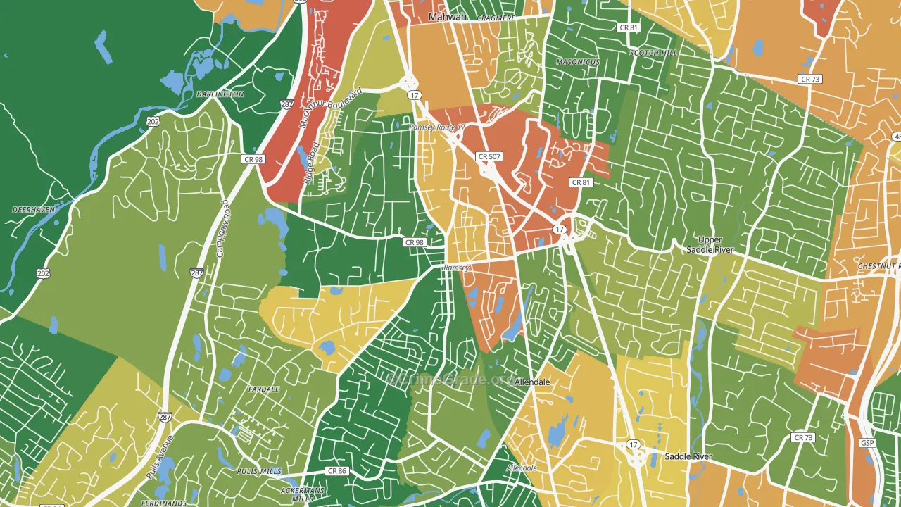Ramsey, NJ Map of Burglary Rates