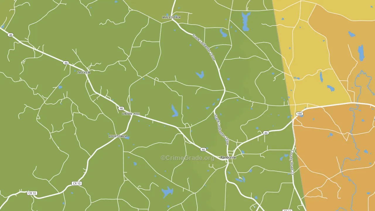 Ranburne, AL Map of Burglary Rates