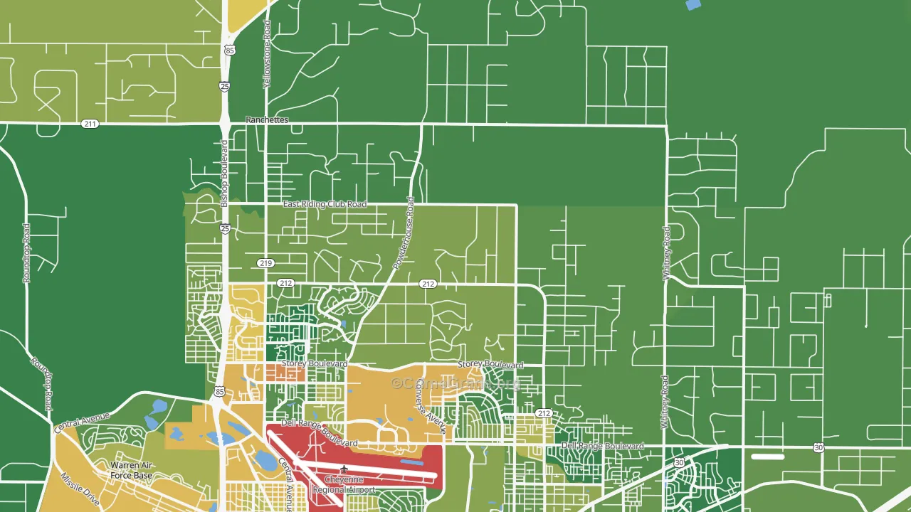 Ranchettes, WY Map of Burglary Rates