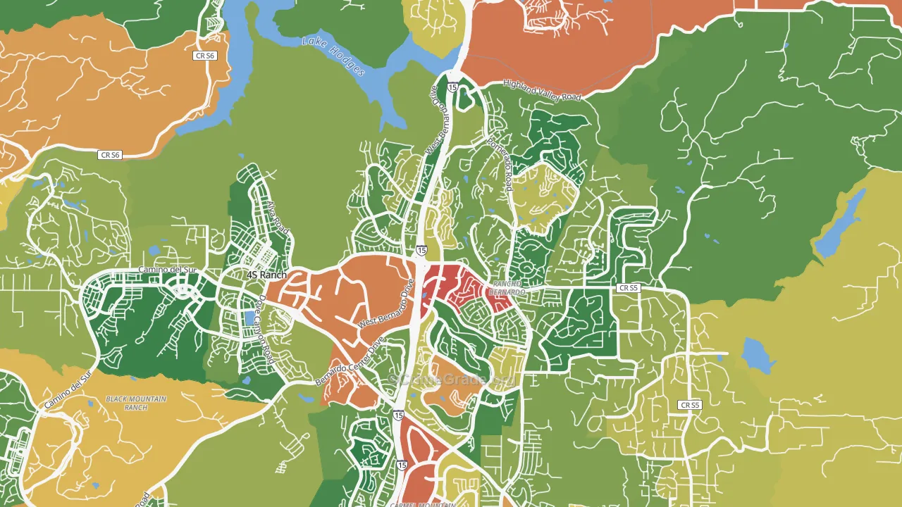 Rancho Bernadino, San Diego, CA Map of Burglary Rates