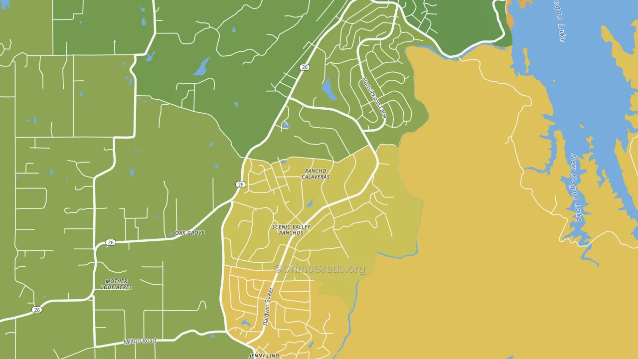 Rancho Calaveras, CA Map of Burglary Rates