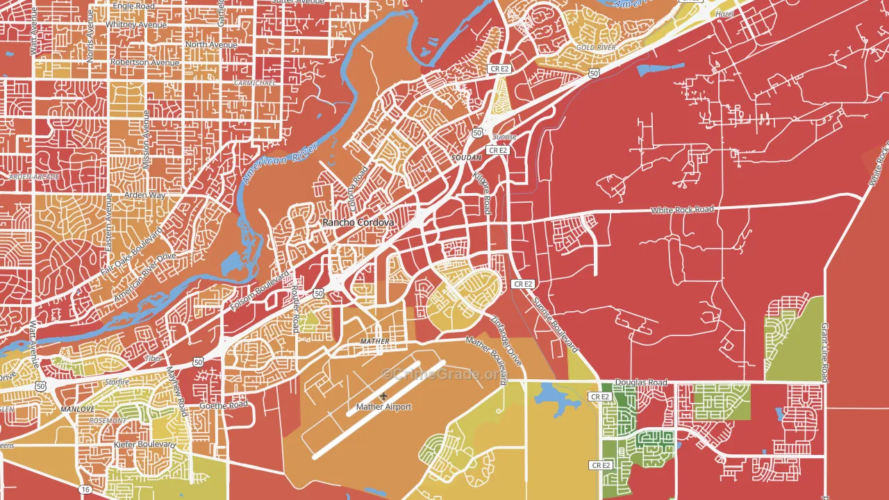Rancho Cordova, CA Map of Burglary Rates