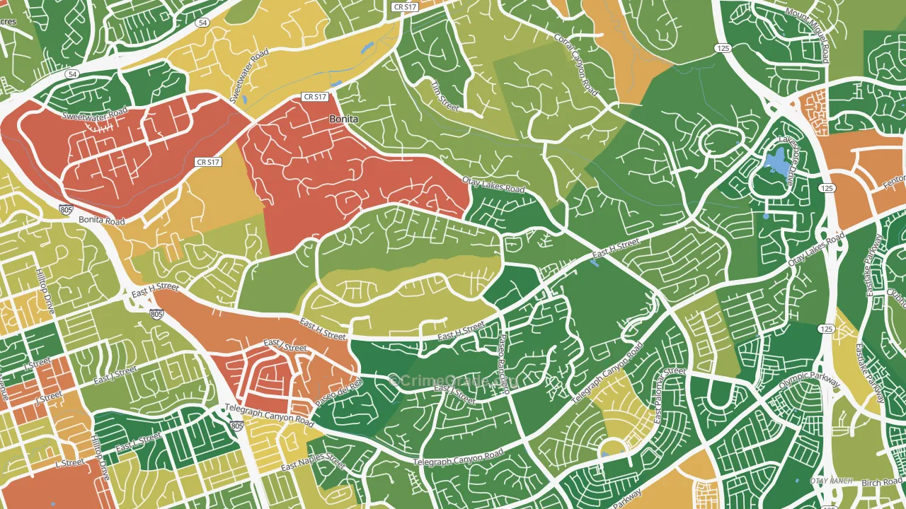 Rancho del Rey, Chula Vista, CA Map of Burglary Rates