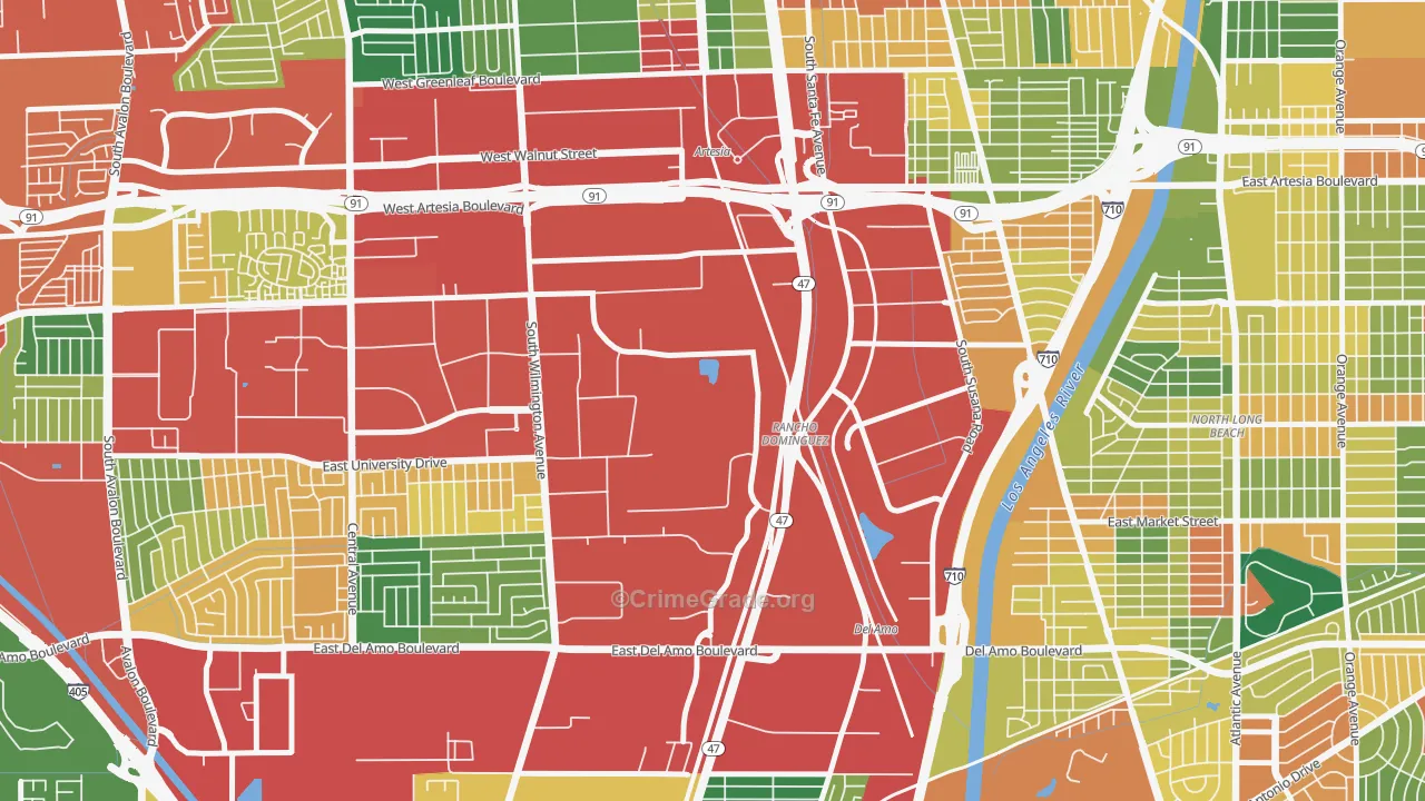 Rancho Dominguez, Compton, CA Map of Burglary Rates