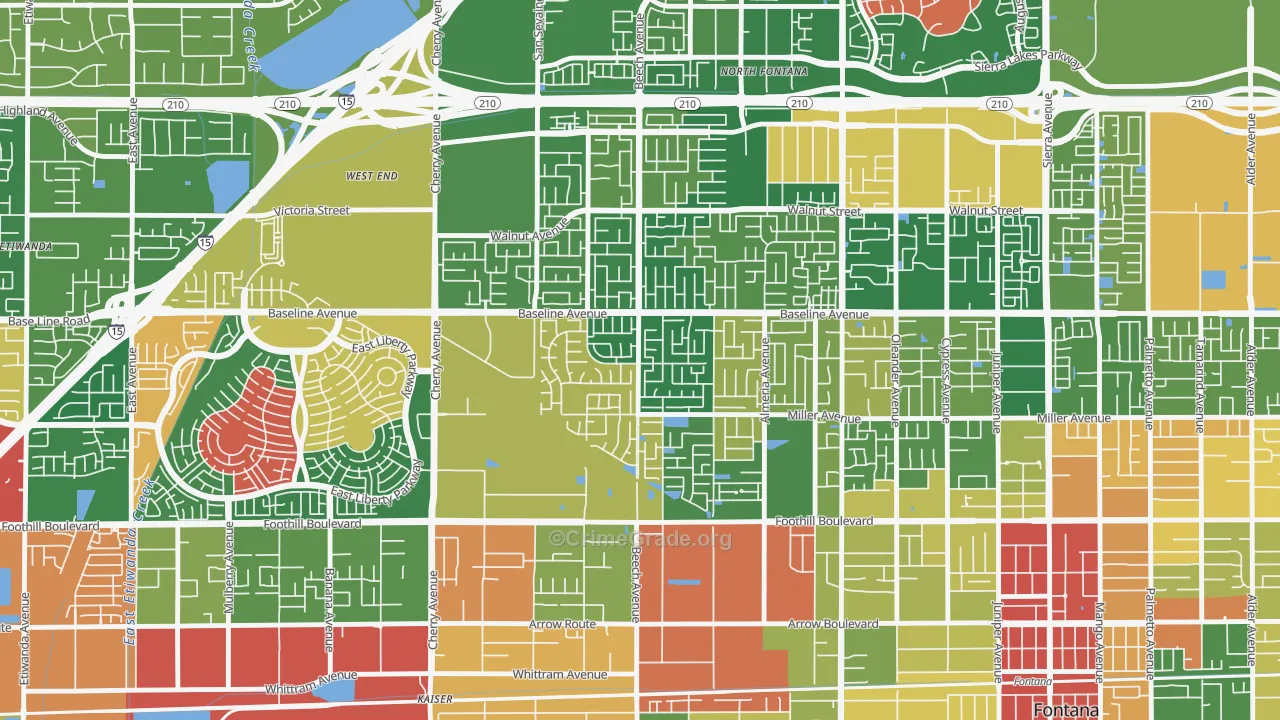 Rancho Fontana, Fontana, CA Map of Burglary Rates