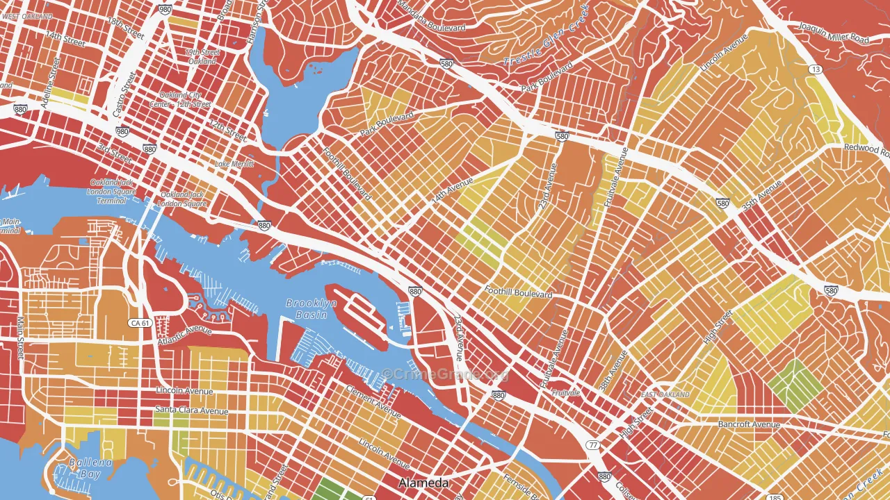 Rancho San Antonio, Oakland, CA Map of Burglary Rates