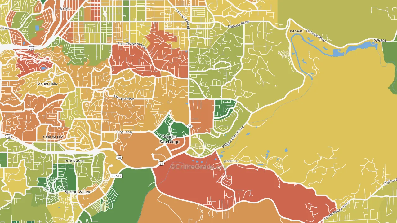 Rancho San Diego, CA Map of Burglary Rates