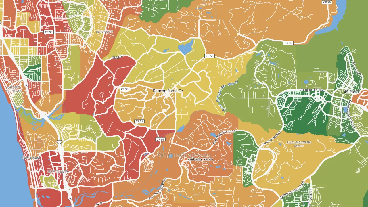Rancho Santa Fe, CA Map of Burglary Rates