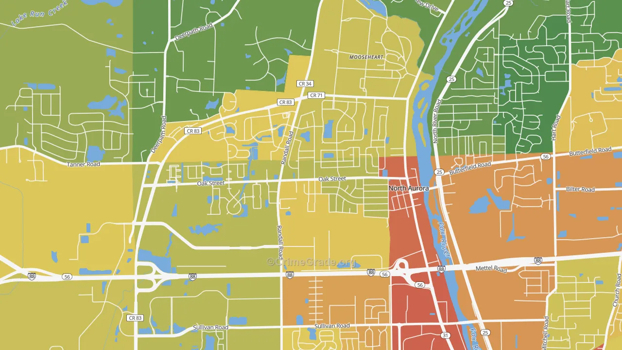 Randall Hills, North Aurora, IL Map of Burglary Rates
