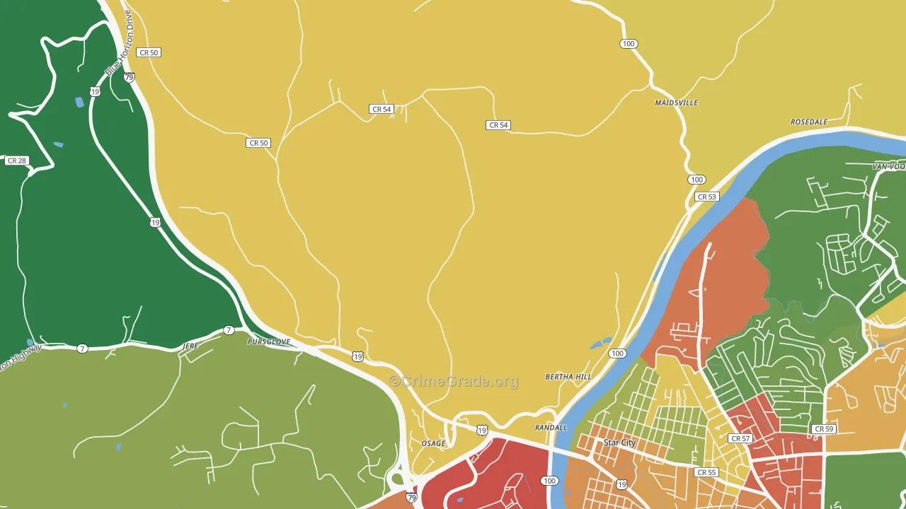 Randall, WV Map of Burglary Rates