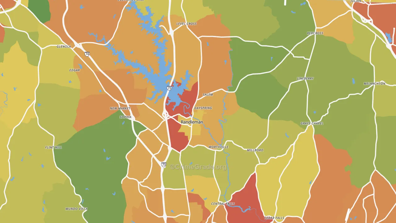 Randleman, NC Map of Burglary Rates