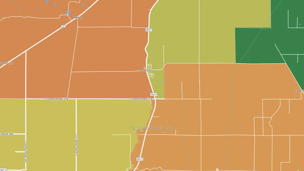 Randles, MO Map of Burglary Rates