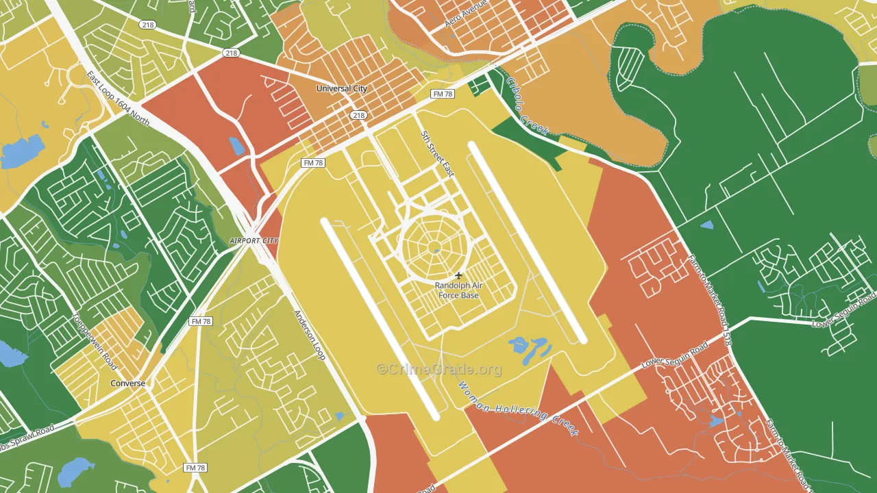 Randolph AFB, TX Map of Burglary Rates