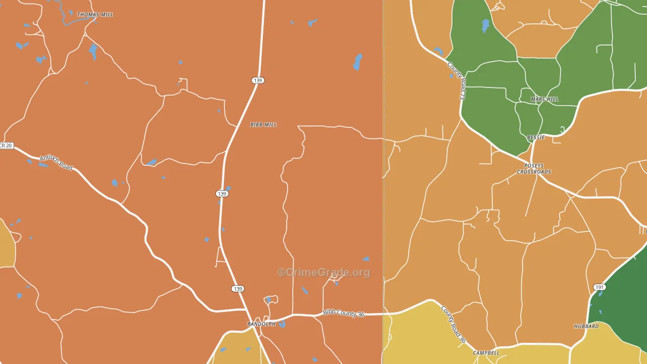 Randolph, AL Map of Burglary Rates