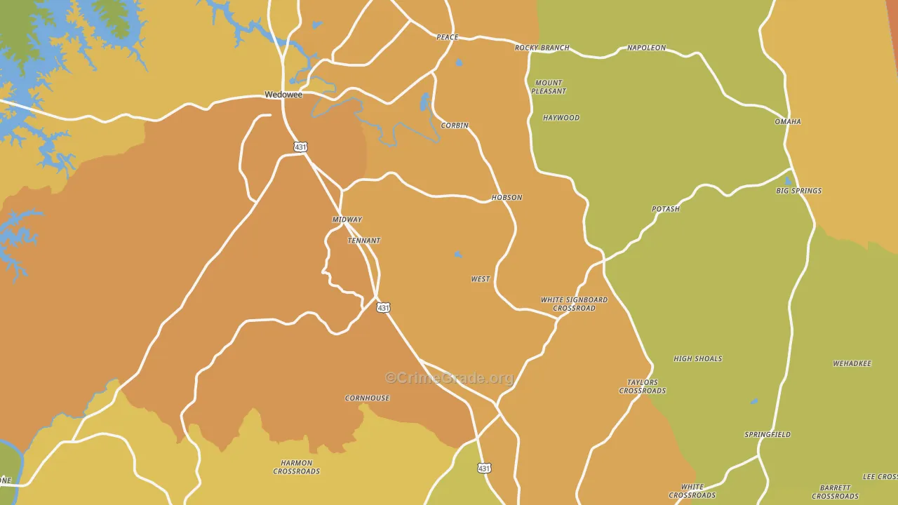Randolph County, AL Map of Burglary Rates