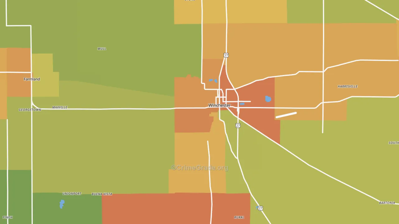 Randolph County, IN Map of Burglary Rates