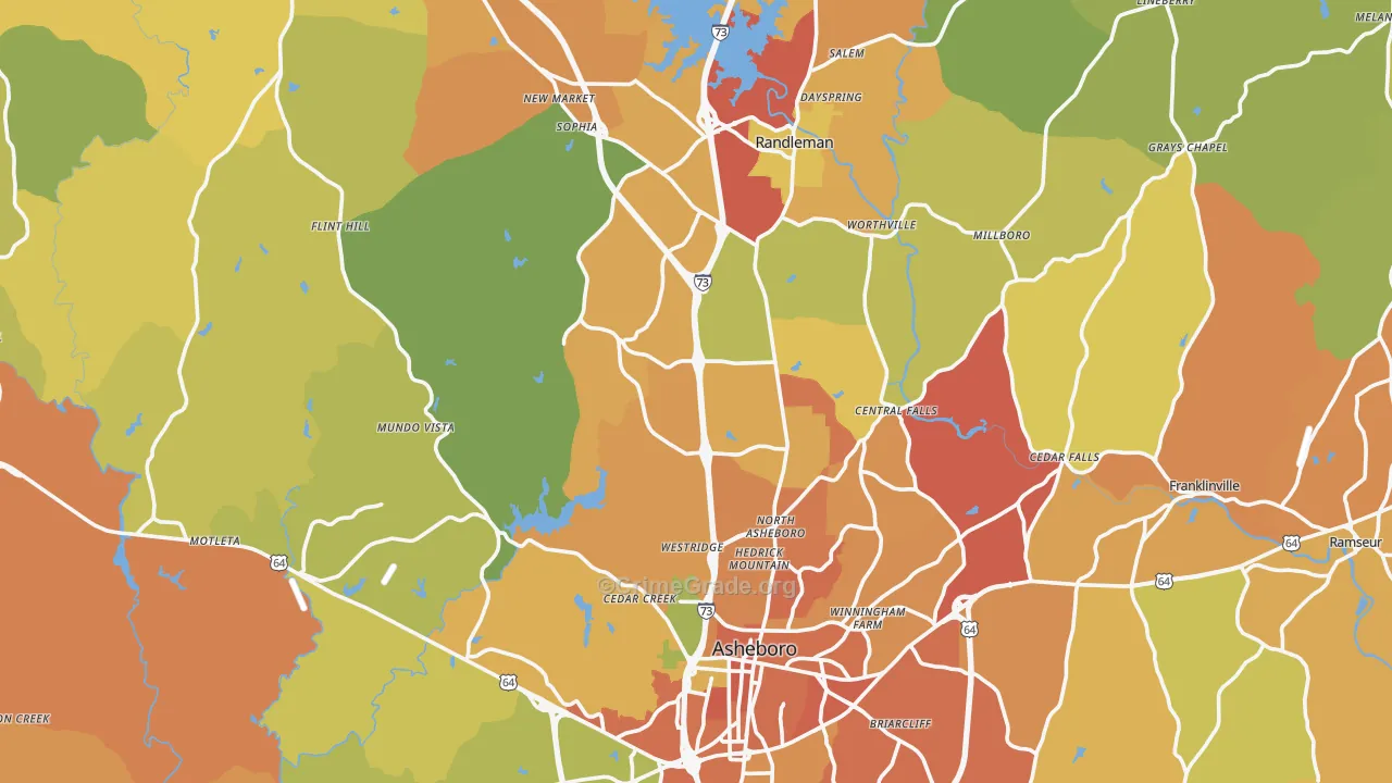 Randolph County, NC Map of Burglary Rates