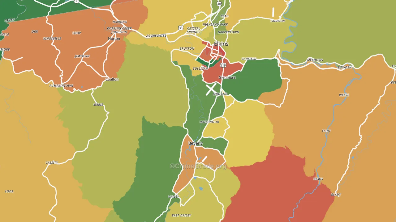 Randolph County, WV Map of Burglary Rates