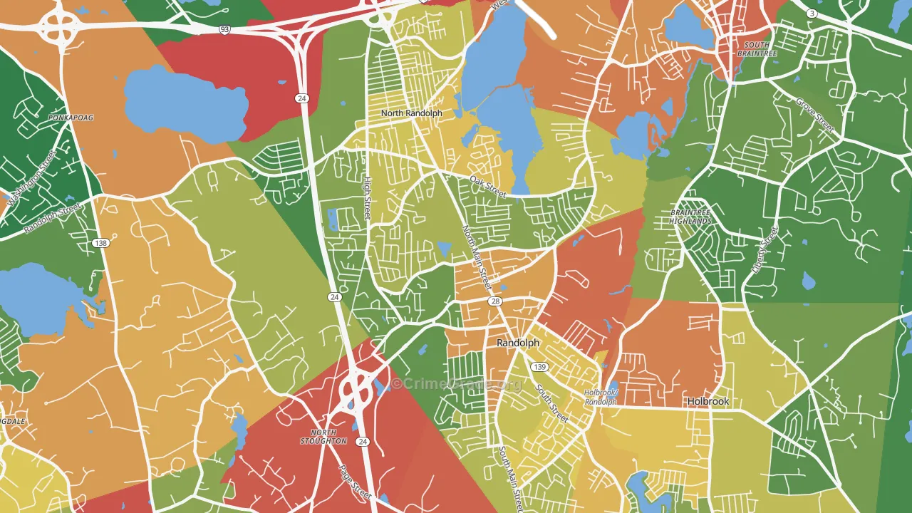 Randolph, MA Map of Burglary Rates