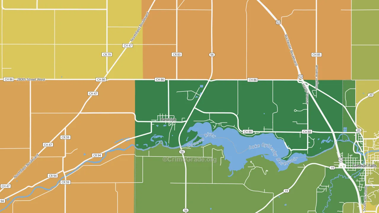 Randolph, MN Map of Burglary Rates