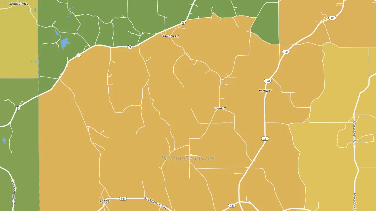 Randolph, MS Map of Burglary Rates