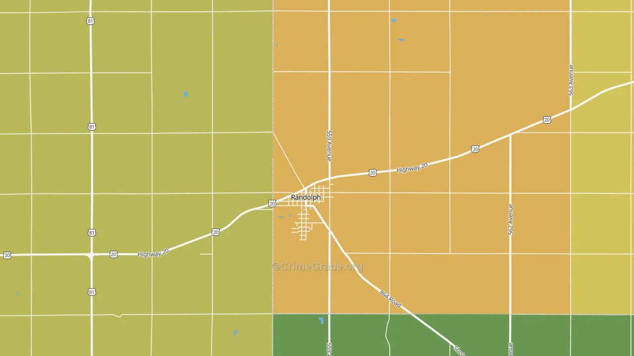 Randolph, NE Map of Burglary Rates