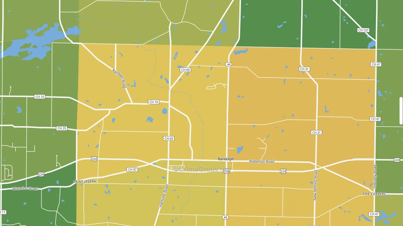 Randolph, OH Map of Burglary Rates
