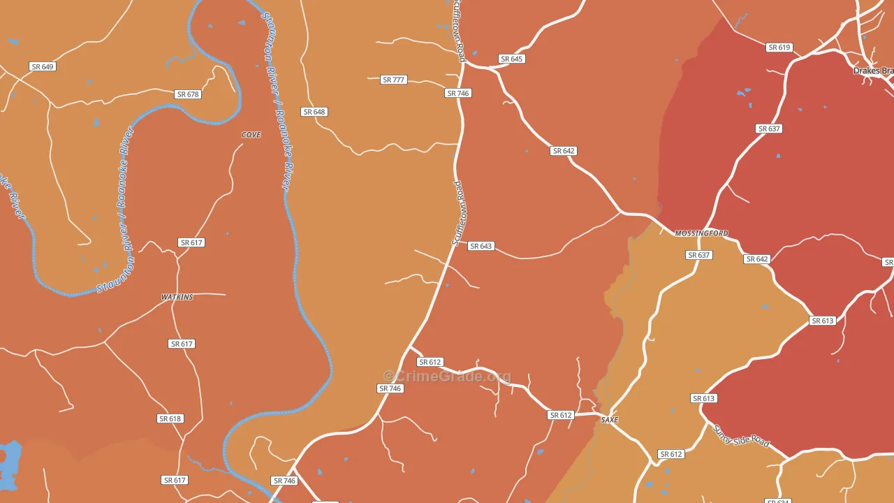 Randolph, VA Map of Burglary Rates