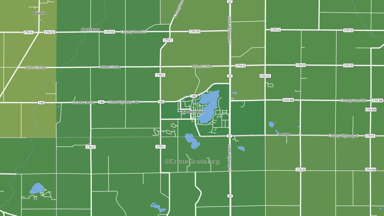 Random Lake, WI Map of Burglary Rates