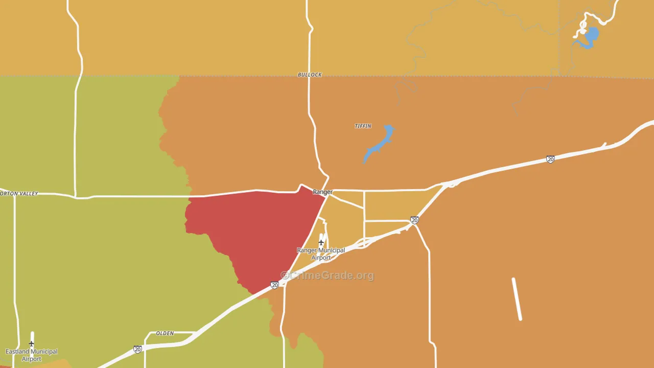 Ranger, TX Map of Burglary Rates