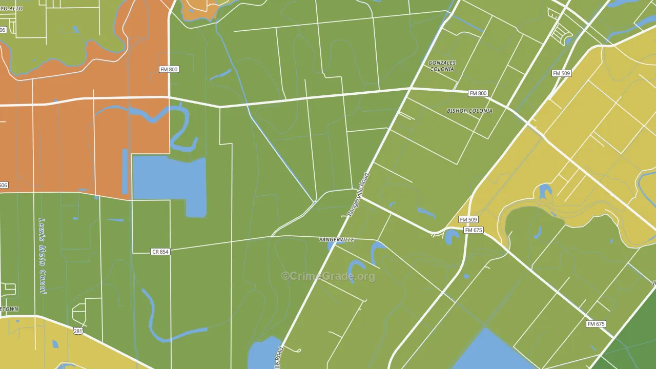 Rangerville, TX Map of Burglary Rates
