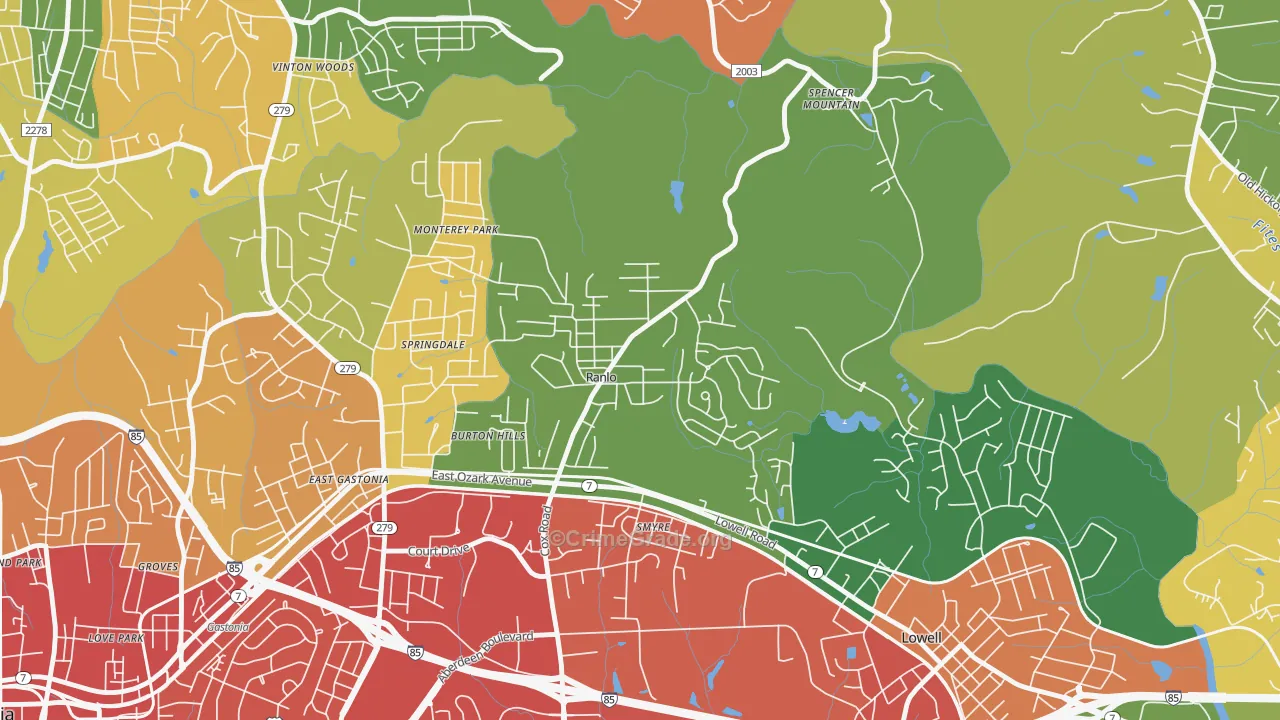 Ranlo, NC Map of Burglary Rates
