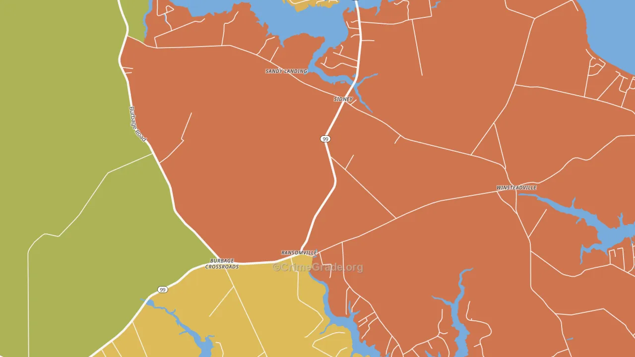 Ransomville, NC Map of Burglary Rates