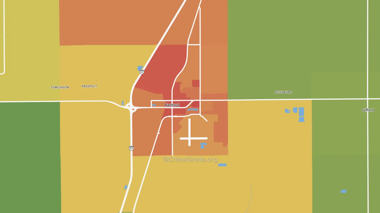 Rantoul, IL Map of Burglary Rates