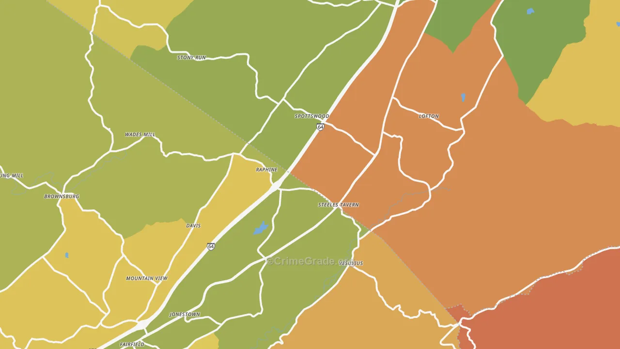 Raphine, VA Map of Burglary Rates
