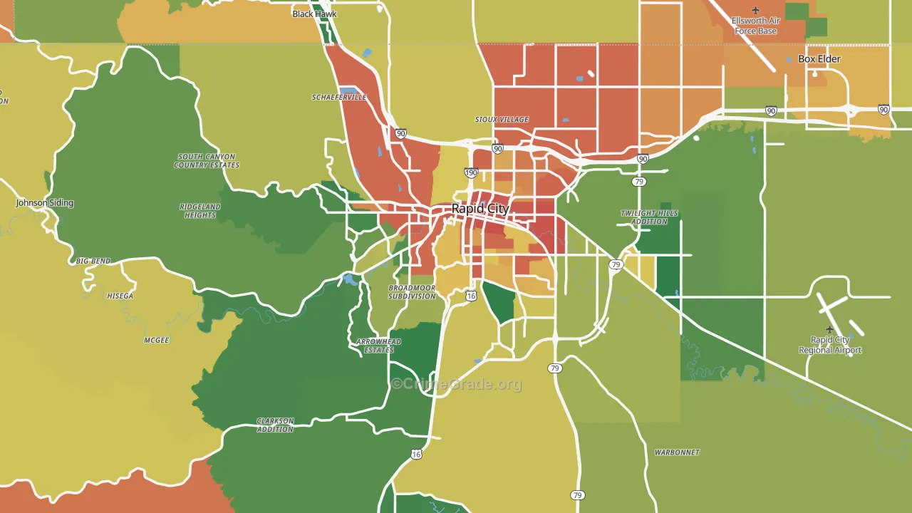 Rapid City, SD Map of Burglary Rates