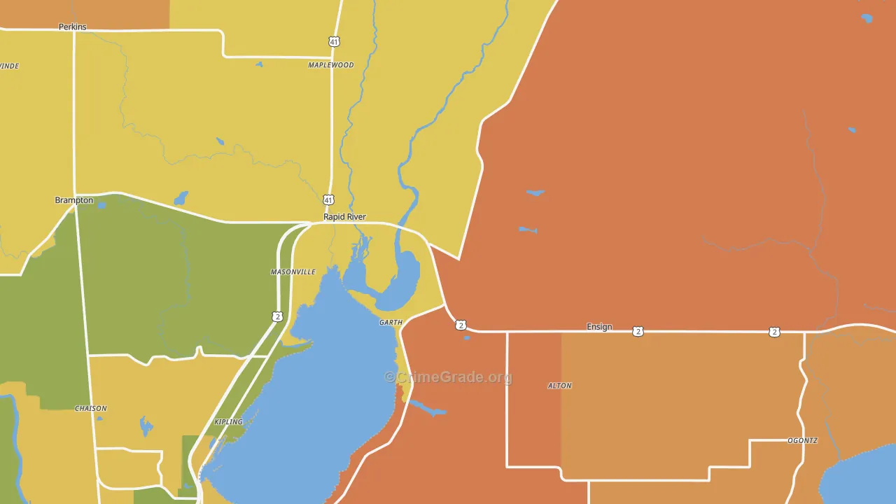 Rapid River, MI Map of Burglary Rates