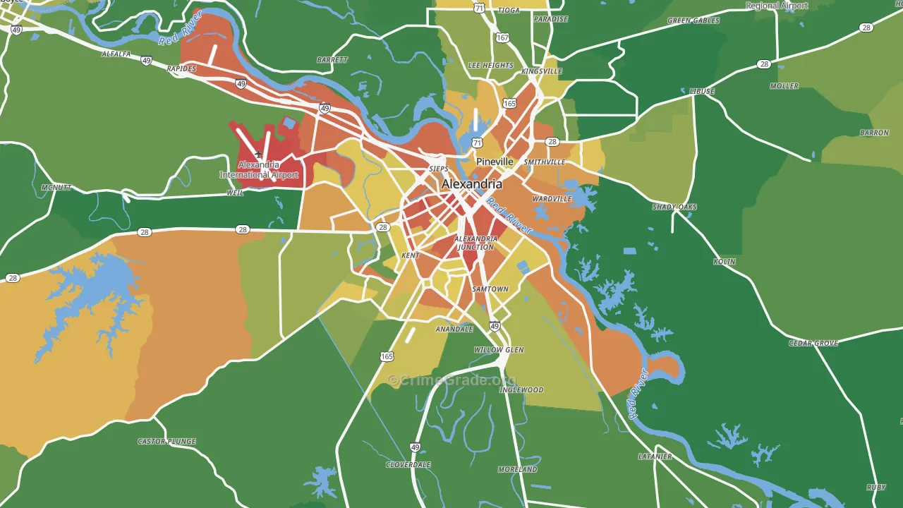Rapides Parish, LA Map of Burglary Rates