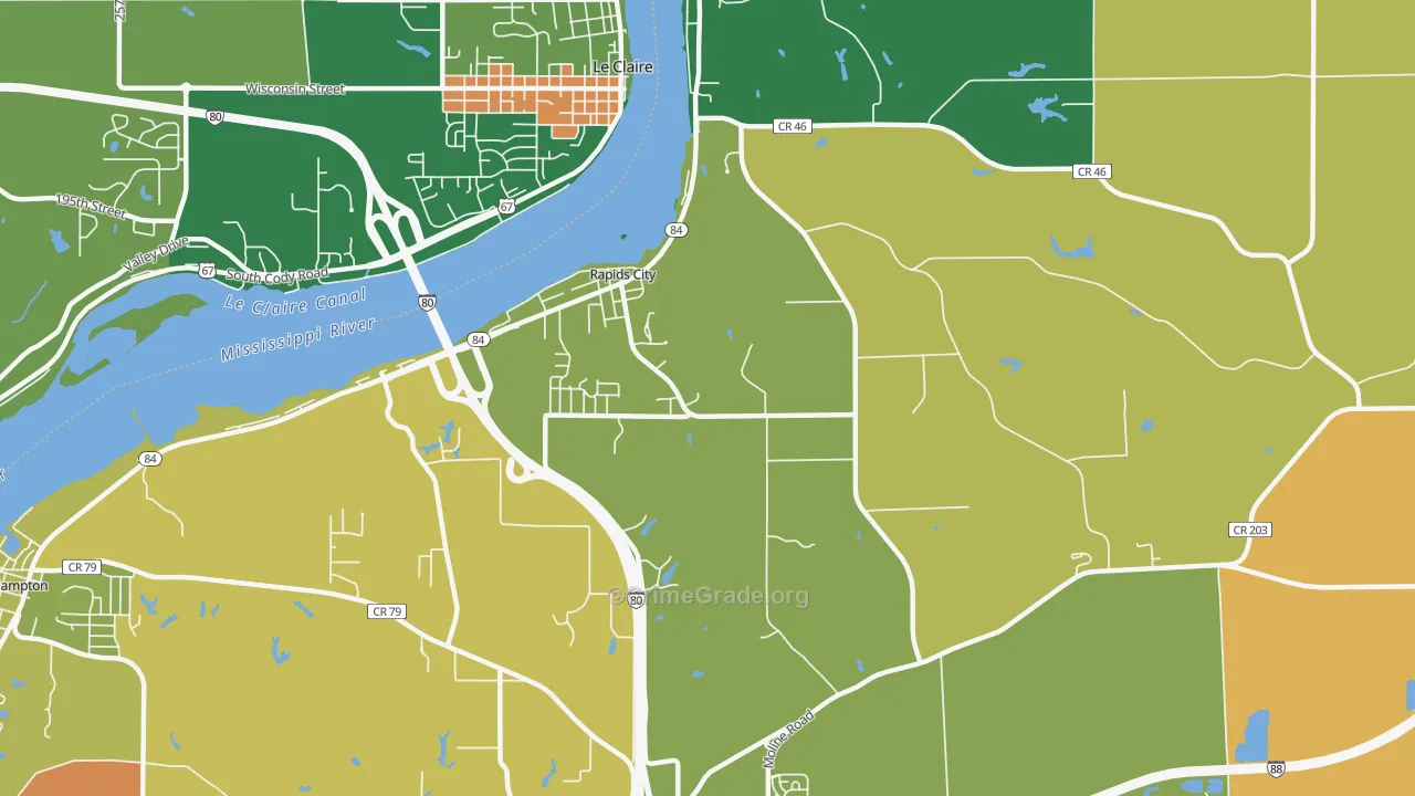 Rapids City, IL Map of Burglary Rates